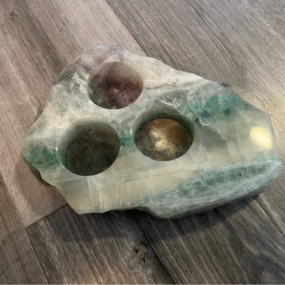 Large Rainbow fluorite candle holder slab
